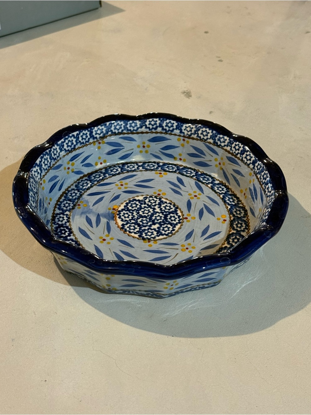 Temptations Decorative Blue Floral Ceramic Pie Baker Bowl with lid  - Home Art